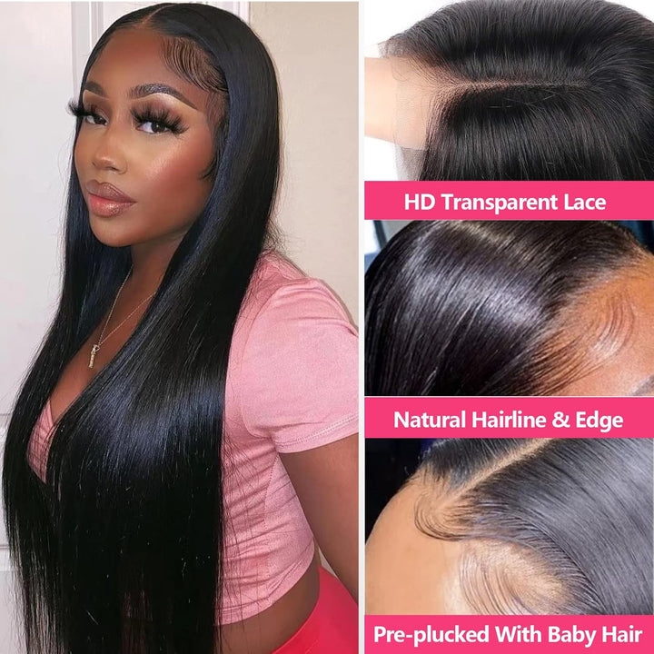 Straight Lace Front Wigs Human Hair 4X4 HD Swiss Lace Closure Wigs for Black Women 150% Density Brazilian Virgin Human Hair Pre Plucked with Baby Hair Natural Black (18 Inch, St 4X4 Lace Wigs)