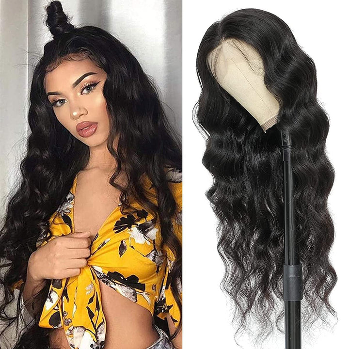 Body Wave Lace Front Wigs Human Hair Pre Plucked Bleached Knots with Baby Hair 13X4 Lace Frontal Human Hair Wigs 150% Density Brazilian Virgin Human Hair Wigs for Black Women Natural Color 24 Inch