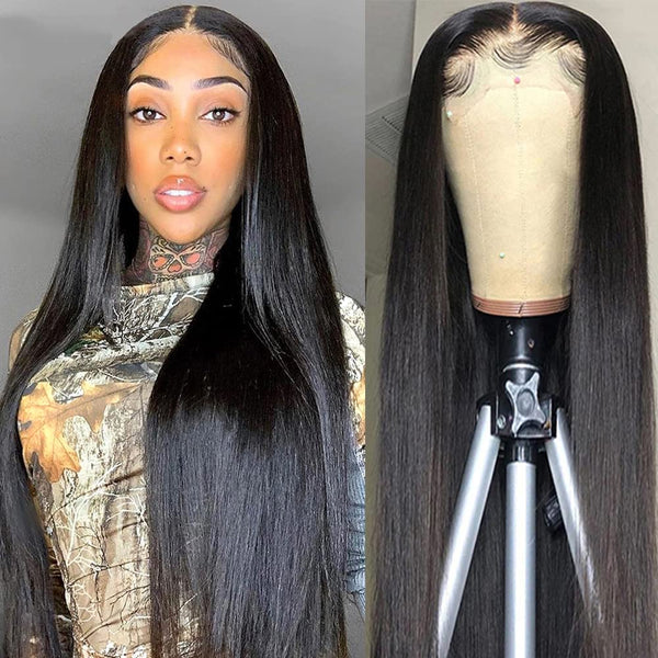 Hair 13X6 Lace Front Wigs Human Hair HD Lace Frontal Wigs Pre Plucked Baby Hair Brazilian Virgin Straight Human Hair 180 Density Natural Black 22 Inch