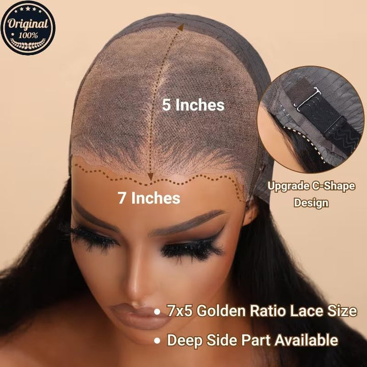 Kinky Edges Hairline Wigs Human Hair 7X5 HD Lace Closure Curly Baby Hair Wig Put on Go Bye Bye Knots Glueless Wig Pre Plucked with Realistic Hairline 150% Density 14Inch