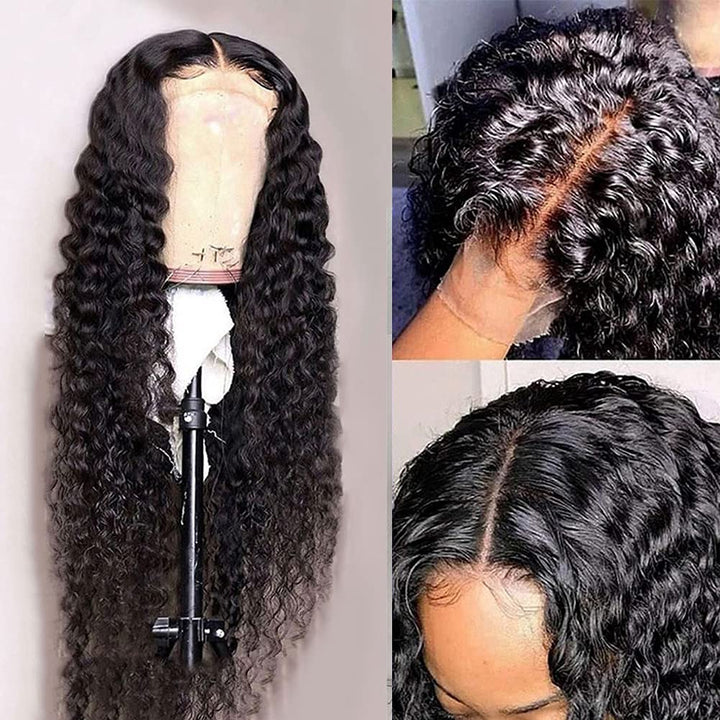 Hair 4X4 Water Wave Lace Front Wigs Human Hair, 180% Density Curly Lace Frontal Wigs Human Hair Pre Plucked Wet and Wavy Human Hair Wigs for Women 26 Inch