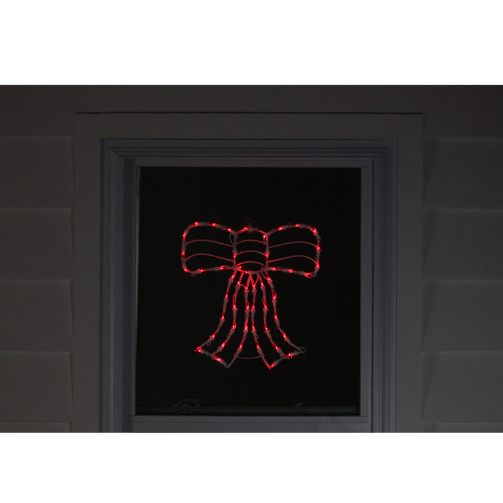 Lighted Bow Christmas Window Silhouette Decoration - 14" - Red