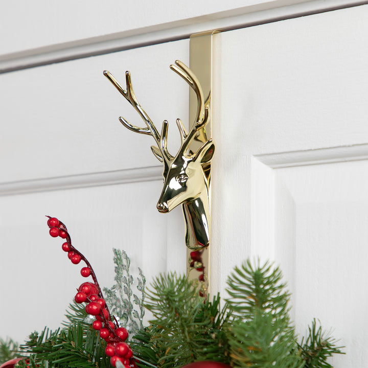 Reindeer over the Door Christmas Wreath Hanger - 15.25" - Gold