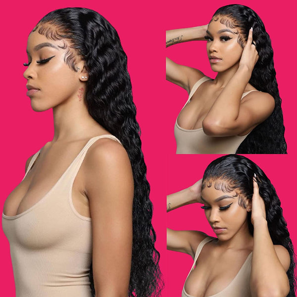 13X4 Water Wave Lace Front Wigs Human Hair 12A Curly Frontal Human Hair Wigs for Women Hd Glueless Wigs Human Hair Pre Plucked with Baby Hair 18Inch