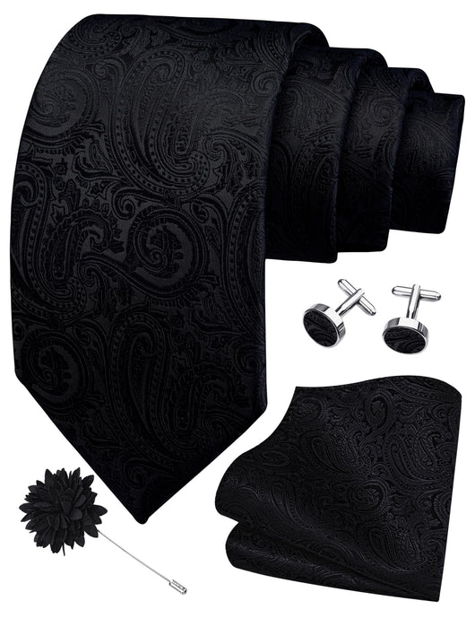 GUSLESON 3.15"（8cm） Mens Tie and Lapel Pin Paisley Necktie Hankerchief Cufflinks Set for Men