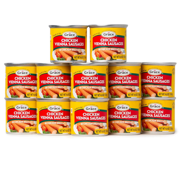 Grace Chicken Vienna Sausage in Chicken Broth 4.6z - 12 Pack - US Made Vienna Sausages Canned Food - Chicken Sausages - Salchichas de Pollo