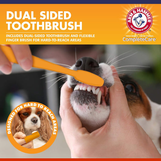 Arm & Hammer Dog Dental Kit - Enzymatic Dog Toothpaste 2.5 oz Chicken Flavor - Dog Toothbrush & Finger Brush - Tartar & Gum Cleaning with Baking Soda Enhanced Formula - Complete Dental Care for Dogs