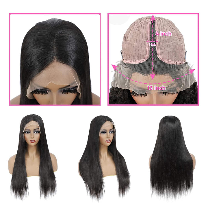 Hair Lace Front Wigs Human Hair 13X4X1 T Part Straight Transparent Lace Frontal Wigs for Black Women Human Hair 180% Density Pre Plucked with Baby Hair Full and Thick Natural Color 18Inch