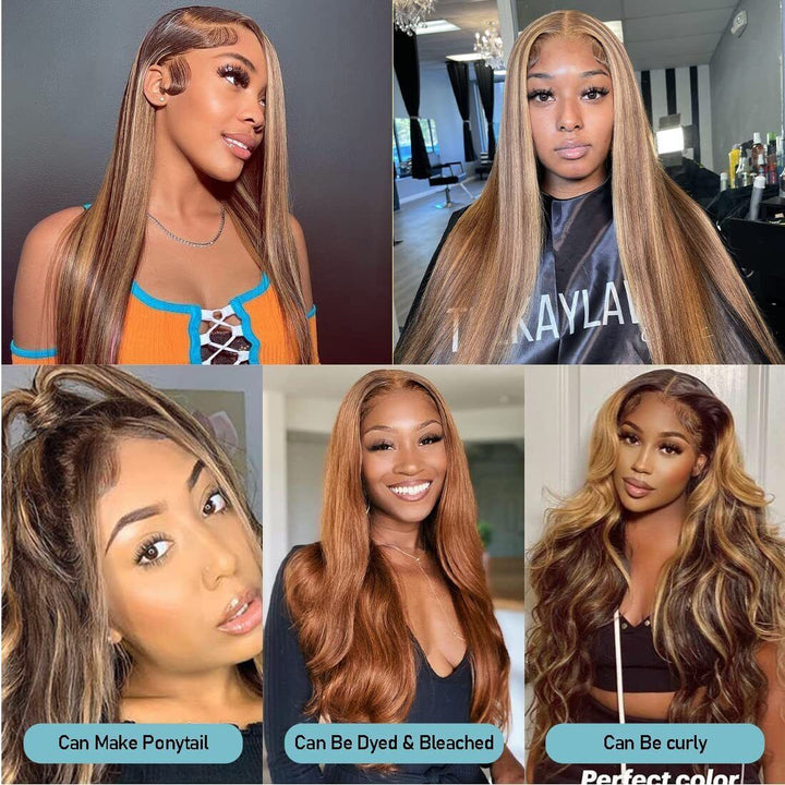 13×4 4/27 Highlight Colored Straight HD Lace Front Wigs Human Hair with Gifts