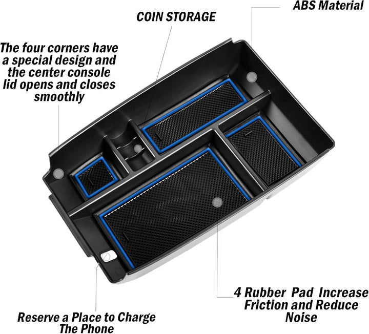 Center Console Organizer Tray Compatible with Ford Escape 2020-2024 2025 and 2021 2022 2023 2024 2025 Bronco Sport CX430 4-Door (Not for U725 2-Door) Secondary Storage Armrest Box - Blue