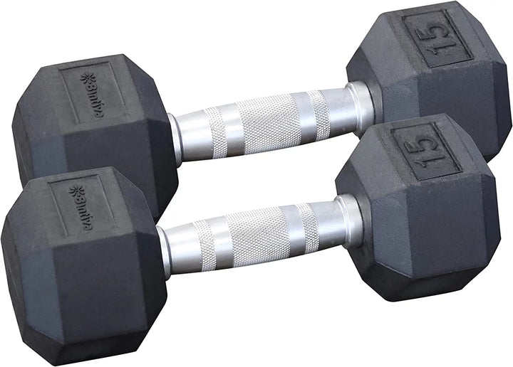 Rubber Coated Hexagon Dumbbells - Pairs - Encased Hand Weights for Men and Women