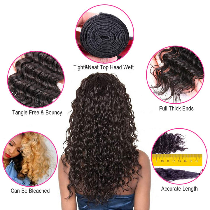 Deep Wave Bundles Human Hair (10 12 14 Inch) Deep Curly 3 Bundles Double Weft Natural Color for Black Women Deep Wave Bundles 100% Unprocessed Brazilian Virgin Remy Hair