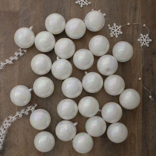 32Ct Shatterproof Iridescent Shiny Christmas Ball Ornament Set 3.25" - White