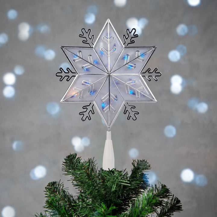 10" Silver Snowflake Lighted Christmas Tree Topper - Blue Lights