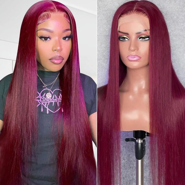 SOSATISFY Straight 99J Burgundy Lace Front Wigs Human Hair 13X4 Glueless HD Transparent Red Wig Human Hair Lace Front 180% Density Colored Wigs for Women Pre Plucked with Baby Hair (22 Inch)