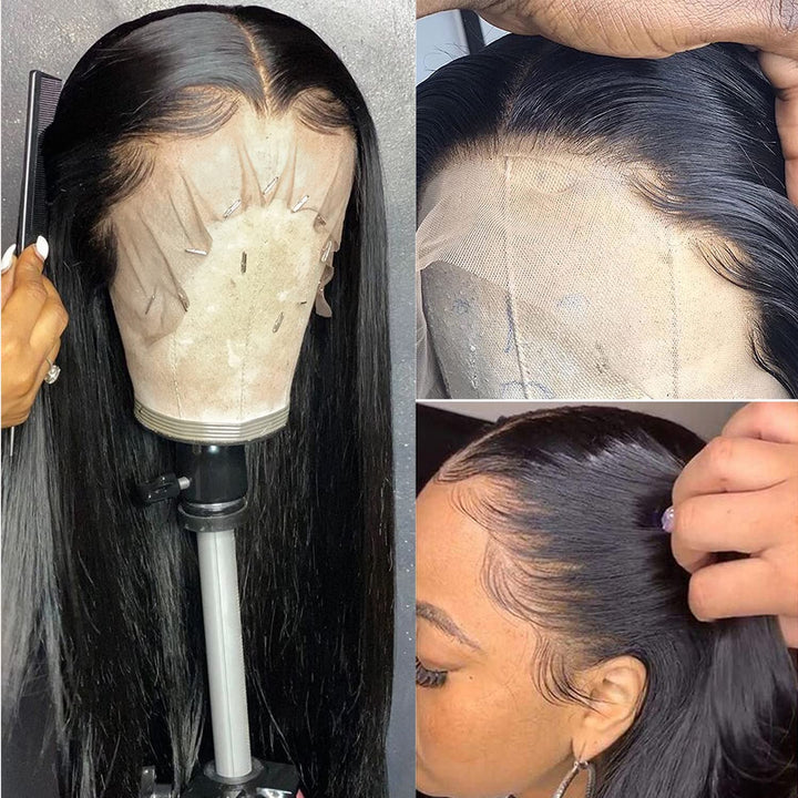 Hair 13X6 Lace Front Wigs Human Hair HD Lace Frontal Wigs Pre Plucked Baby Hair Brazilian Virgin Straight Human Hair 180 Density Natural Black 22 Inch