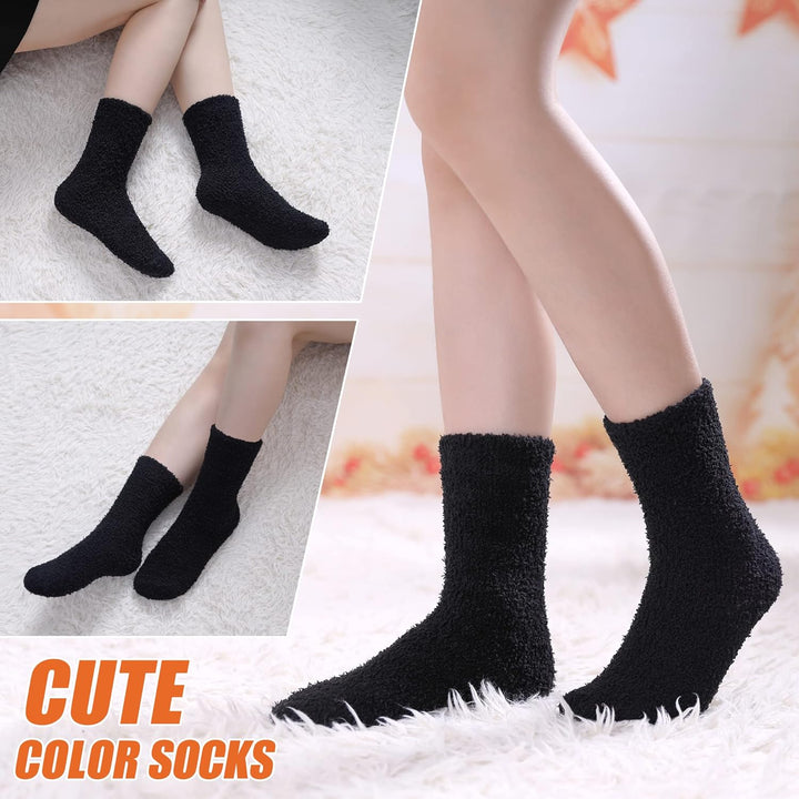 Womens Fuzzy Slipper Socks Animal Soft Warm Cute Microfiber Cozy Fluffy Winter Christmas Socks (5 Pairs Black)