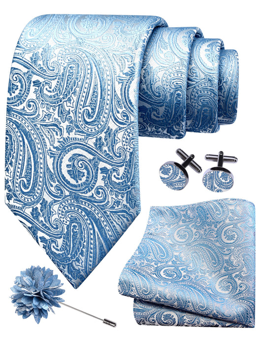 GUSLESON 3.15"（8cm） Mens Tie and Lapel Pin Paisley Necktie Hankerchief Cufflinks Set for Men