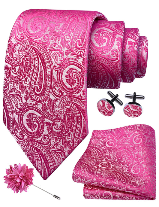 GUSLESON 3.15"（8cm） Mens Tie and Lapel Pin Paisley Necktie Hankerchief Cufflinks Set for Men