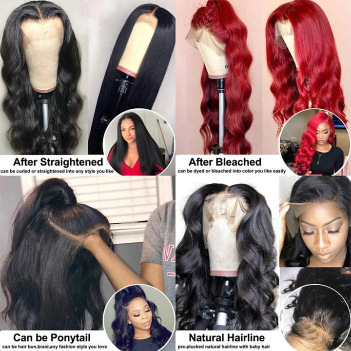 Lace Front Wigs Human Hair 13Ã4 Body Wave Lace Frontal Hair Wig Cheap 180% Density Human Hair Front Lace for Black Women Natural Color 28Inch