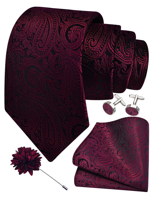 GUSLESON 3.15"（8cm） Mens Tie and Lapel Pin Paisley Necktie Hankerchief Cufflinks Set for Men