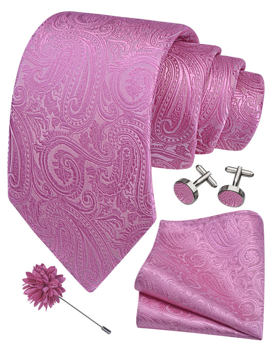 GUSLESON 3.15"（8cm） Mens Tie and Lapel Pin Paisley Necktie Hankerchief Cufflinks Set for Men