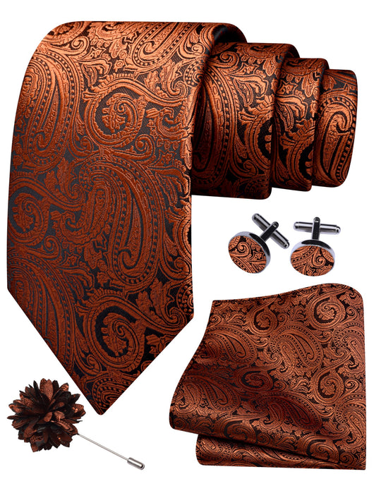 GUSLESON 3.15"（8cm） Mens Tie and Lapel Pin Paisley Necktie Hankerchief Cufflinks Set for Men