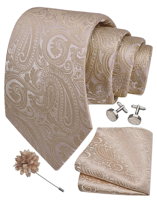 GUSLESON 3.15"（8cm） Mens Tie and Lapel Pin Paisley Necktie Hankerchief Cufflinks Set for Men