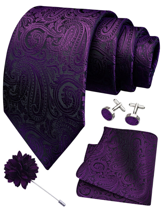 GUSLESON 3.15"（8cm） Mens Tie and Lapel Pin Paisley Necktie Hankerchief Cufflinks Set for Men