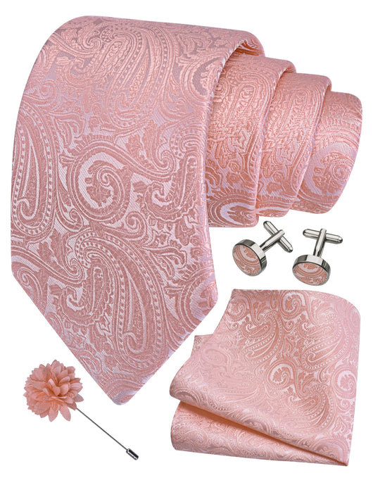 GUSLESON 3.15"（8cm） Mens Tie and Lapel Pin Paisley Necktie Hankerchief Cufflinks Set for Men