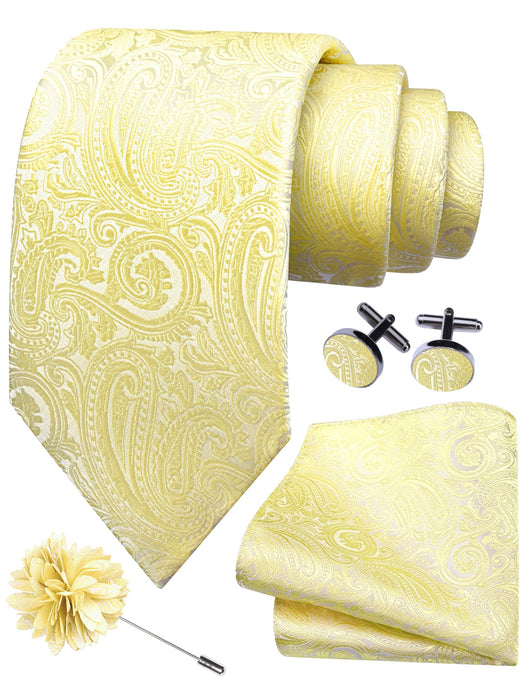 GUSLESON 3.15"（8cm） Mens Tie and Lapel Pin Paisley Necktie Hankerchief Cufflinks Set for Men