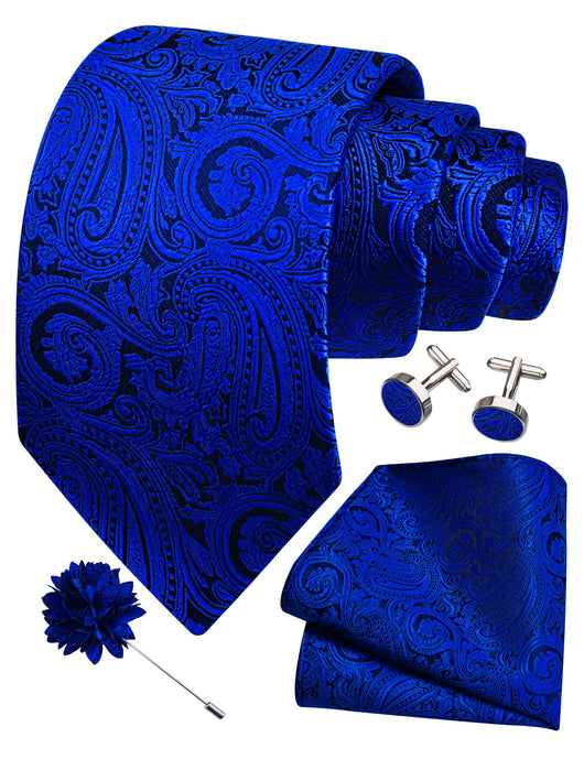 GUSLESON 3.15"（8cm） Mens Tie and Lapel Pin Paisley Necktie Hankerchief Cufflinks Set for Men