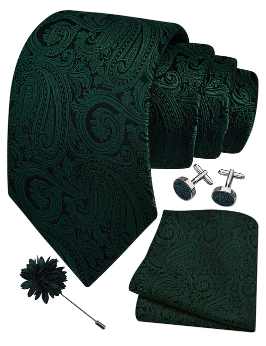 GUSLESON 3.15"（8cm） Mens Tie and Lapel Pin Paisley Necktie Hankerchief Cufflinks Set for Men