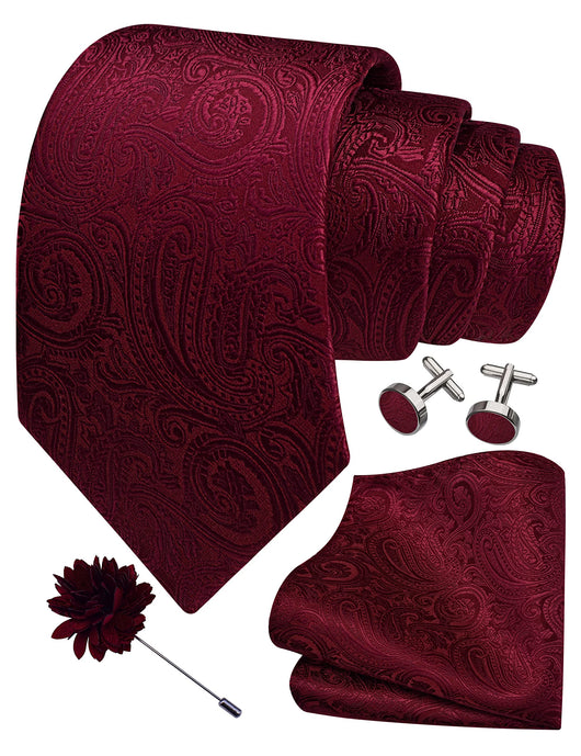 GUSLESON 3.15"（8cm） Mens Tie and Lapel Pin Paisley Necktie Hankerchief Cufflinks Set for Men