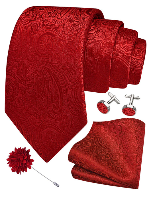 GUSLESON 3.15"（8cm） Mens Tie and Lapel Pin Paisley Necktie Hankerchief Cufflinks Set for Men