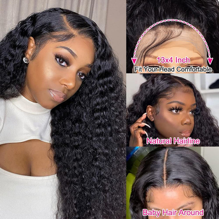 13X4 Water Wave Lace Front Wigs Human Hair 12A Curly Frontal Human Hair Wigs for Women Hd Glueless Wigs Human Hair Pre Plucked with Baby Hair 18Inch