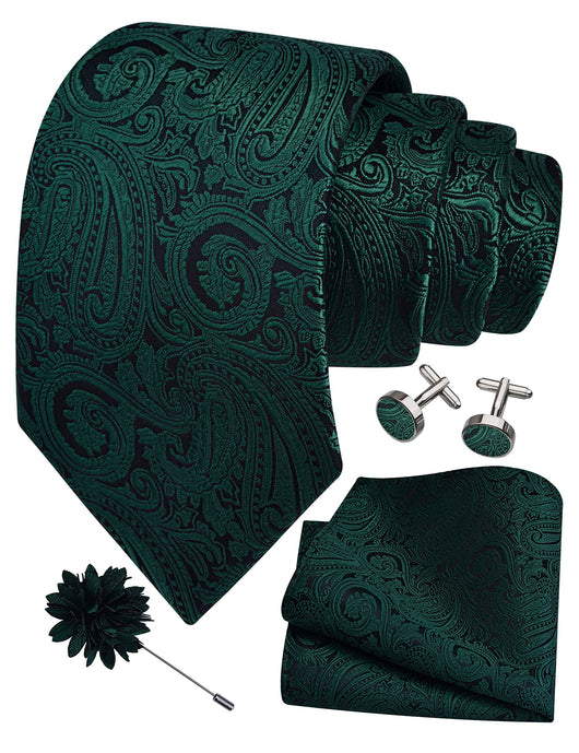 GUSLESON 3.15"（8cm） Mens Tie and Lapel Pin Paisley Necktie Hankerchief Cufflinks Set for Men