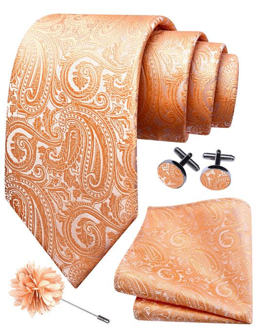 GUSLESON 3.15"（8cm） Mens Tie and Lapel Pin Paisley Necktie Hankerchief Cufflinks Set for Men