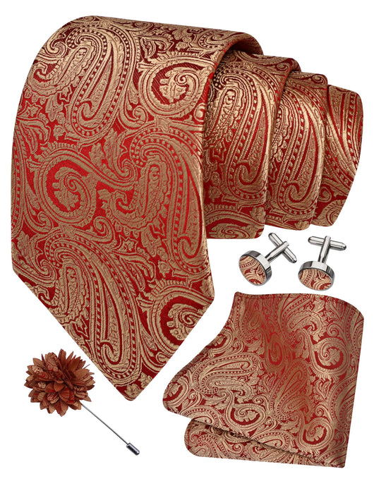 GUSLESON 3.15"（8cm） Mens Tie and Lapel Pin Paisley Necktie Hankerchief Cufflinks Set for Men