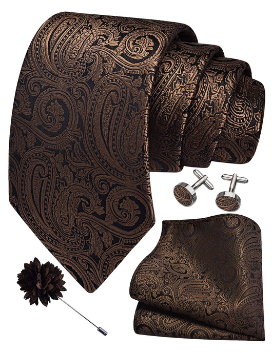 GUSLESON 3.15"（8cm） Mens Tie and Lapel Pin Paisley Necktie Hankerchief Cufflinks Set for Men