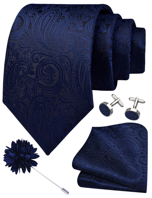 GUSLESON 3.15"（8cm） Mens Tie and Lapel Pin Paisley Necktie Hankerchief Cufflinks Set for Men