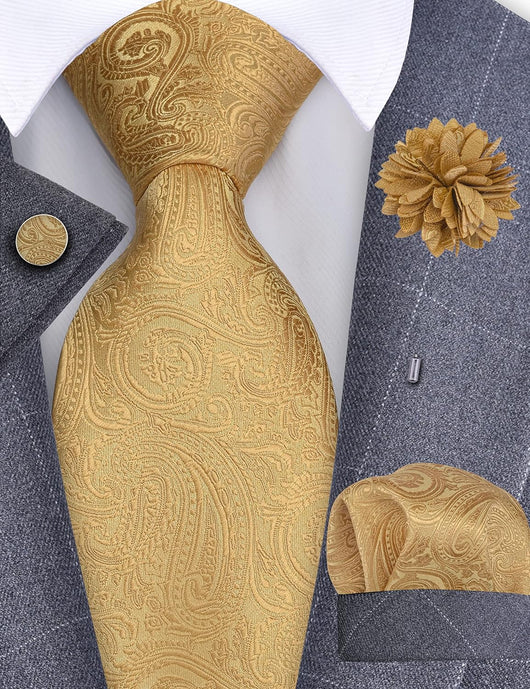 GUSLESON 3.15"（8cm） Mens Tie and Lapel Pin Paisley Necktie Hankerchief Cufflinks Set for Men