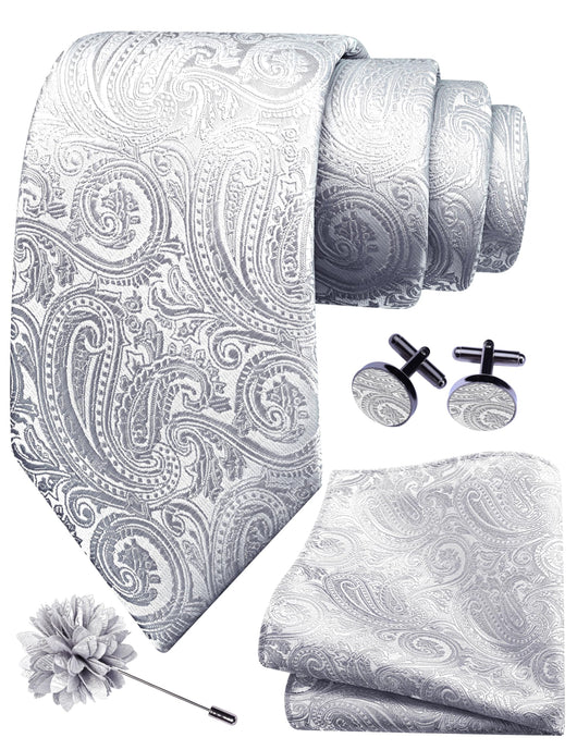 GUSLESON 3.15"（8cm） Mens Tie and Lapel Pin Paisley Necktie Hankerchief Cufflinks Set for Men