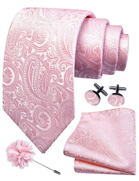 GUSLESON 3.15"（8cm） Mens Tie and Lapel Pin Paisley Necktie Hankerchief Cufflinks Set for Men