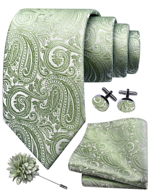 GUSLESON 3.15"（8cm） Mens Tie and Lapel Pin Paisley Necktie Hankerchief Cufflinks Set for Men