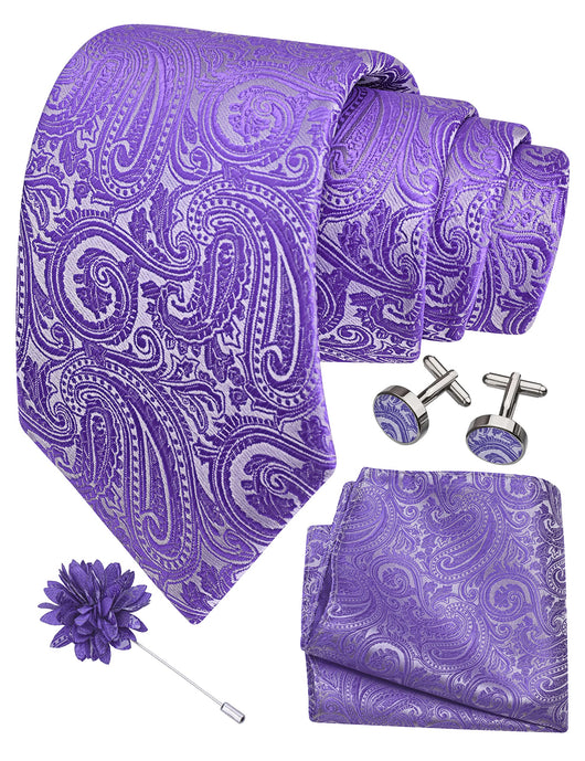 GUSLESON 3.15"（8cm） Mens Tie and Lapel Pin Paisley Necktie Hankerchief Cufflinks Set for Men