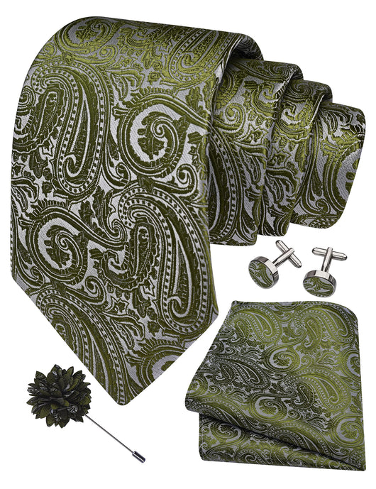 GUSLESON 3.15"（8cm） Mens Tie and Lapel Pin Paisley Necktie Hankerchief Cufflinks Set for Men