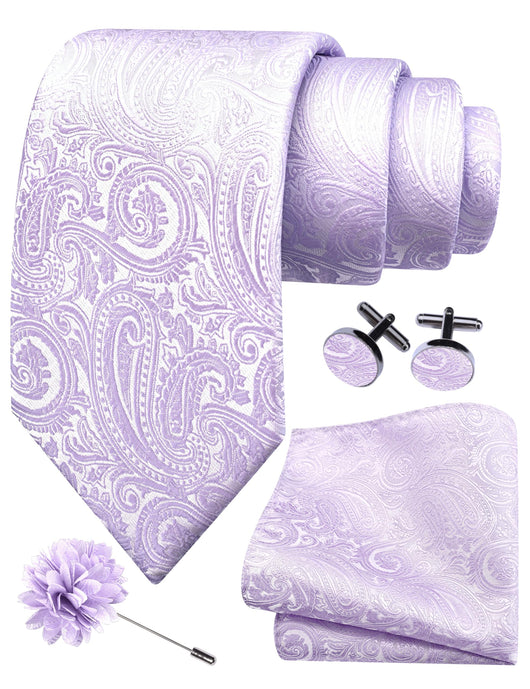 GUSLESON 3.15"（8cm） Mens Tie and Lapel Pin Paisley Necktie Hankerchief Cufflinks Set for Men