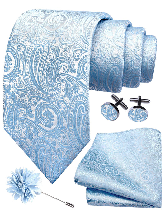 GUSLESON 3.15"（8cm） Mens Tie and Lapel Pin Paisley Necktie Hankerchief Cufflinks Set for Men