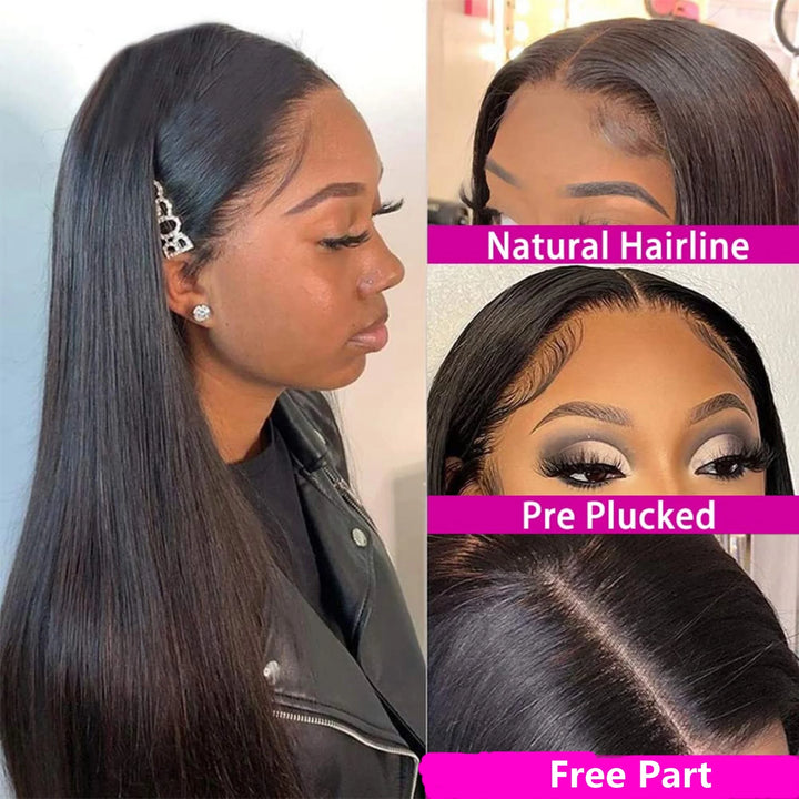 Brazilian Hair Wigs Straight 13X4 Lace Front Wigs Human Hair Lace Frontal Human Hair Wigs for Blak Women 180 Density Pre Plucked Remy Virgin Hair Natural Black Color 24 Inch